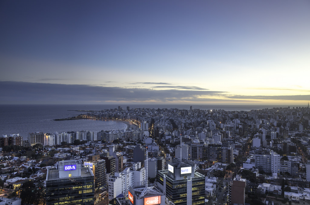 The skyline of Montevideo, the capital of the first country in the world to legalize cannabis